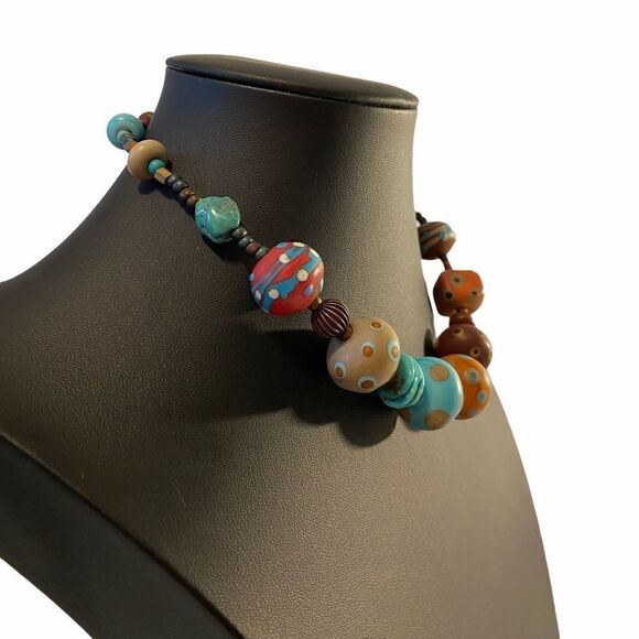 Artisan Designed & Created Polymer Clay Necklace.  Each bead individual made. - Picture 4 of 5